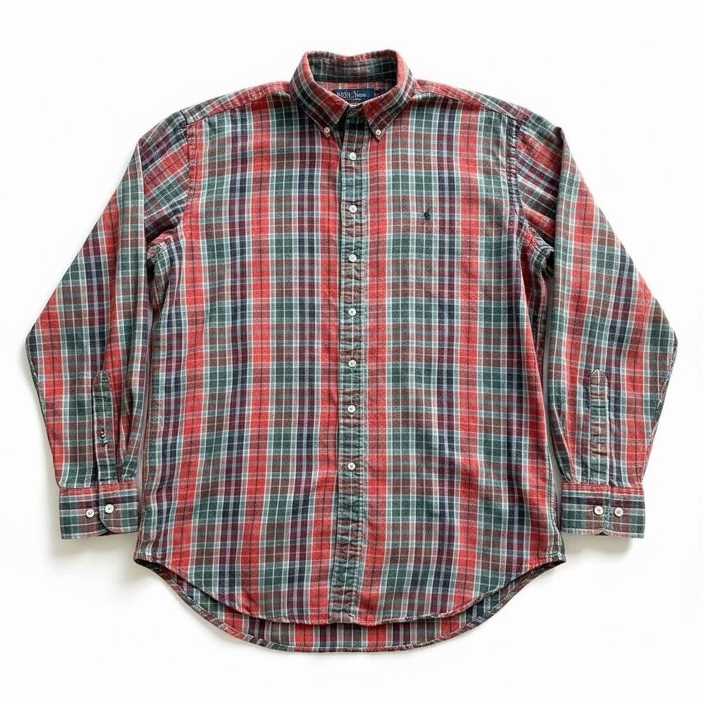 Vintage Ralph Lauren Shirt Mens L Blake Plaid Button Oversized 90s Logo